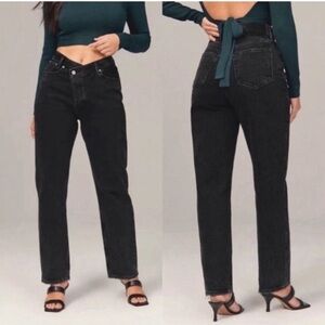 Abercrombie & Fitch The Dad High Rise Curve Love Black Criss-Cross Jeans